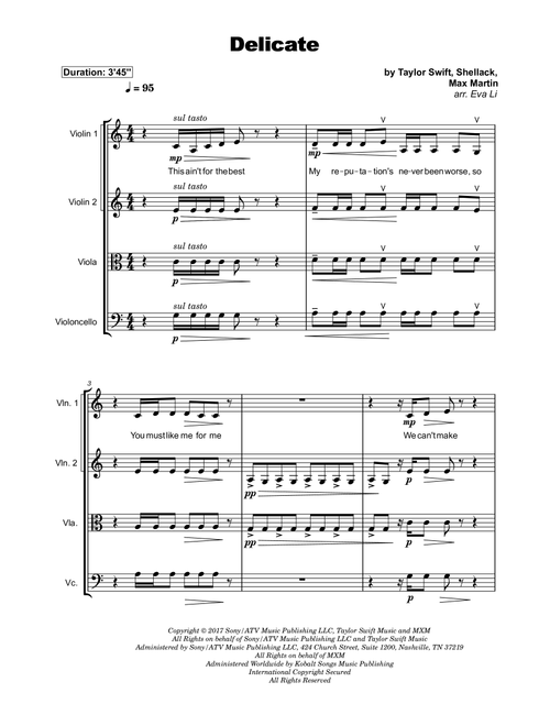Delicate (Arr. Eva Li) - Taylor Swift (String Quartet)