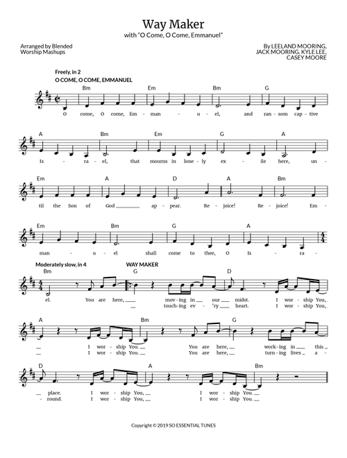 Way Maker (Arr. Blended Worship Mashups) - Leeland (Lead Sheet - Fake Book)