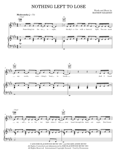 Nothing left to lose - Mat Kearney (Piano-Vocal-Guitar)