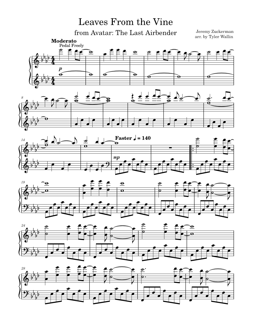 Leaves from the Vine Avatar The Last Airbender Sheet music for