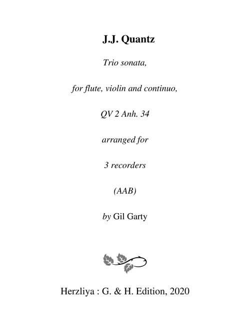 Trio sonata QV 2 Anh. 34 (arrangement for 3 recorders) (Arr. Gil Garty) - Johann Joachim Quantz (Recorder Ensemble)