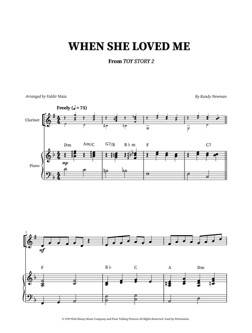 When She Loved Me (Arr. Valdir Maia) - Sarah McLachlan (Clarinet and Piano)