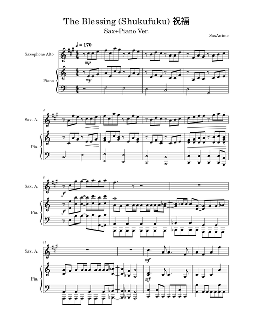 The Blessing (Shukufuku) 祝福 Sax/Piano - Yoasobi (Mobile Suit Gundam: The Witch from Mercury OP1)