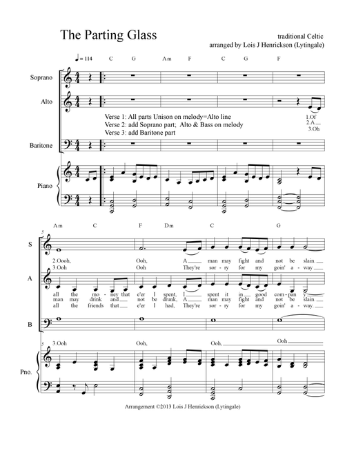 The Parting Glass (Arr. Lois J Henrickson (Lytingale)) - Traditional Irish (Choral, SAB)