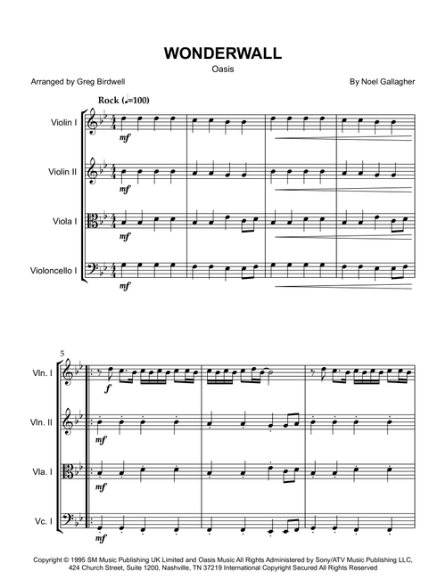 Wonderwall (Arr. Greg Birdwell) - Oasis (String Quartet)