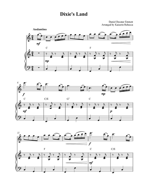 Dixie's Land (Arr. Kaiserin Rebecca) - Daniel Decatur Emmett (Flute and Piano)
