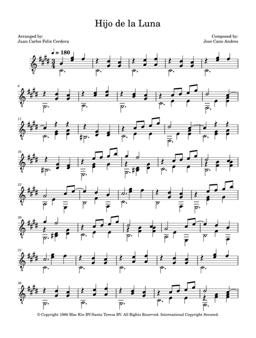 Hijo De La Luna (Arr. Juan Carlos Felix Cordova) - Sarah Brightman (Solo Guitar)