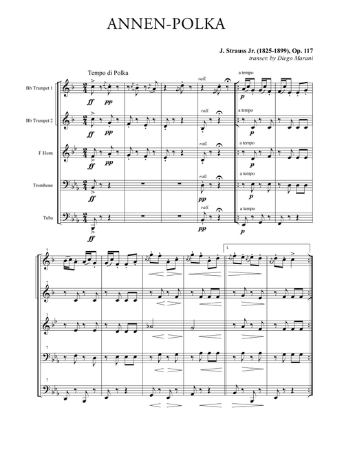 Annen-Polka for Brass Quintet (Arr. Diego Marani) - J. Strauss II (Brass Ensemble)
