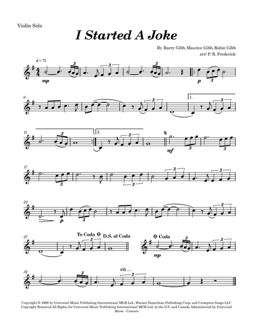 I Started A Joke (Arr. P. R. Frederick) - Bee Gees (Violin Solo)