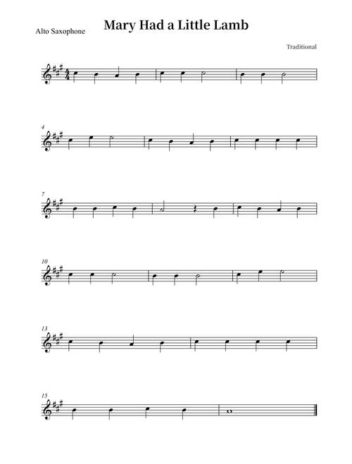 Mary Had A Little Lamb (Arr. Wesley S. SIlva) - Traditional (Alto Sax Solo)