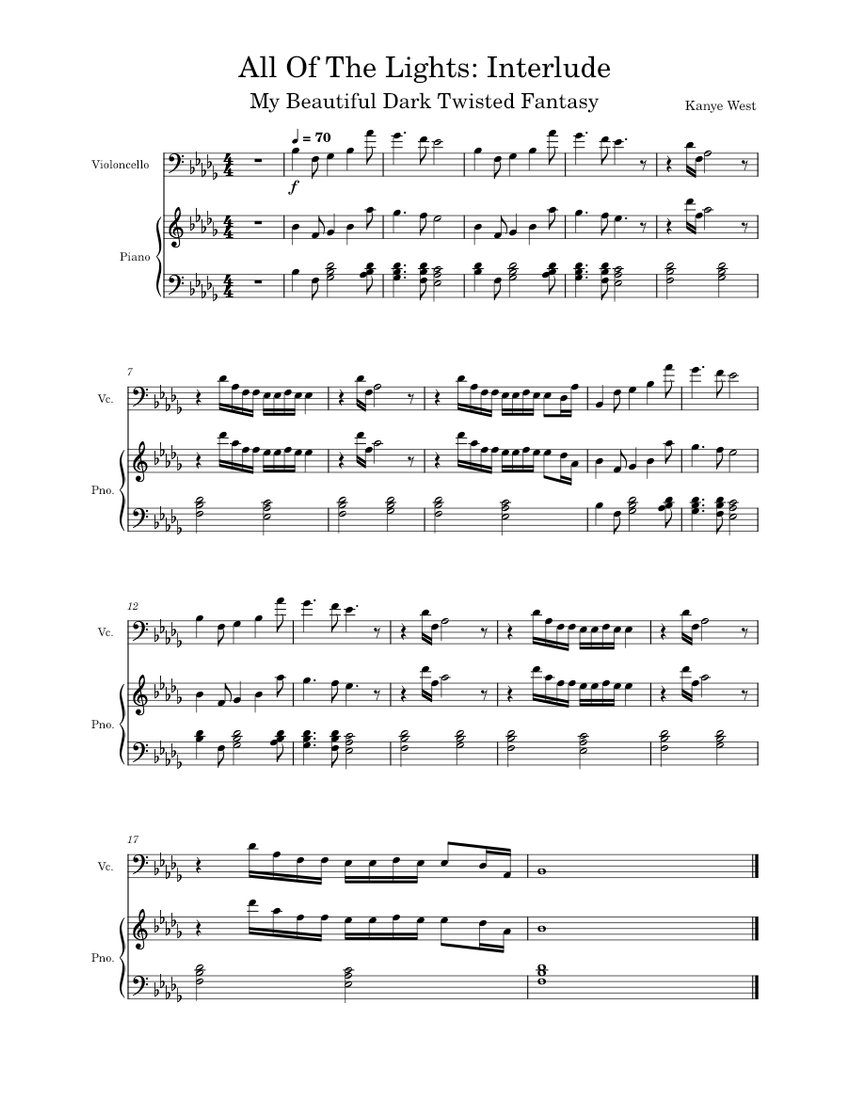 All Of The Lights (Interlude) Kanye West Sheet music for Piano, Cello