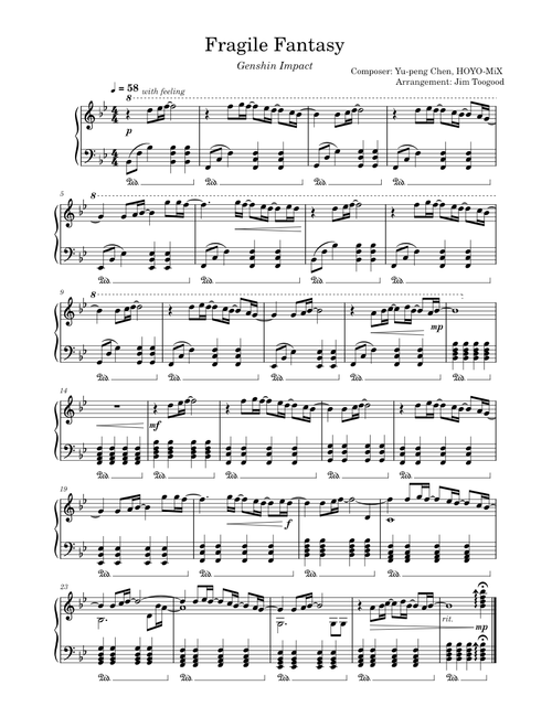 Fragile Fantasy – Yu-Peng Chen - Genshin Impact - Solo Piano