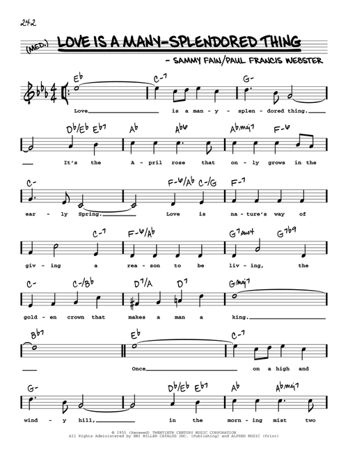 Love Is A Many-Splendored Thing (High Voice) - Four Aces (Real Book - Melody-Chords-Lyrics)