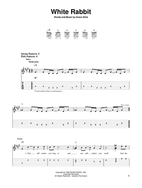 White Rabbit - Jefferson Airplane (Easy Guitar with TAB)