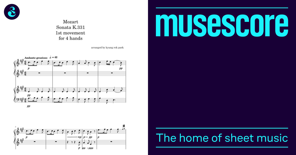 mozart sonata k.331 1st movement for 4 hands Sheet Music for Piano