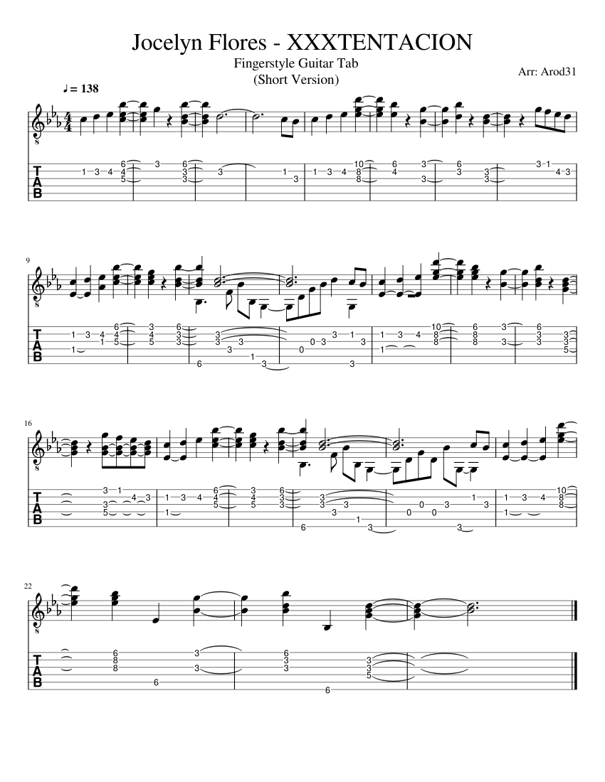 Jocelyn Flores - XXXTENTACION (fingersytle guitar) - piano tutorial