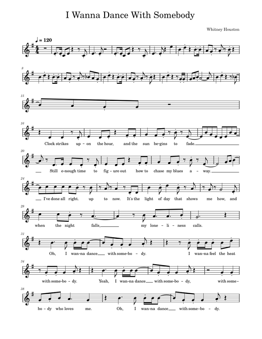 I Wanna Dance With Somebody Whitney Houston Sheet music for Flute
