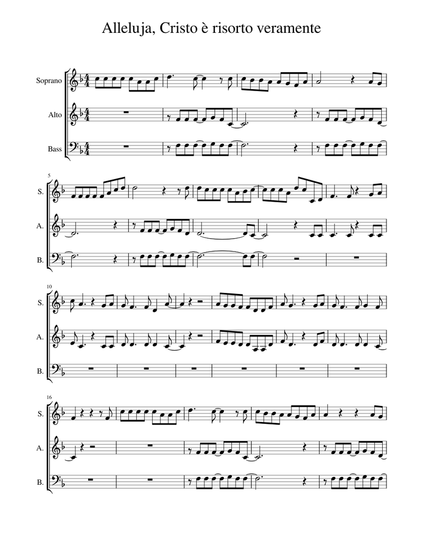 Alleluja, Cristo è risorto veramente Sheet Music for Soprano, Alto, Bass  voice (Choral) | MuseScore.com, image size:850x1100