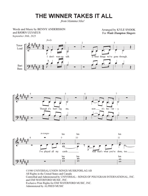 The Winner Takes It All (Arr. Kyle Snook) - ABBA (Choral, SATB)