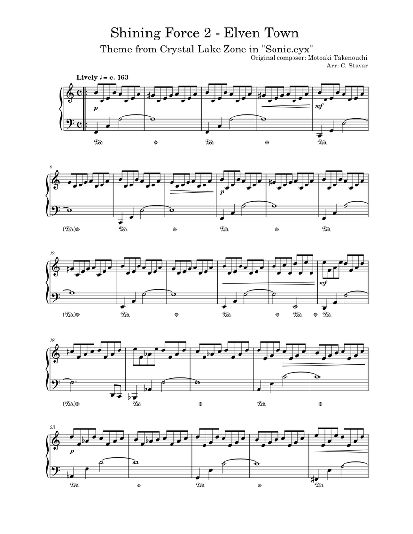Shining Force 2 - Elven Town Sheet Music for Piano (Solo