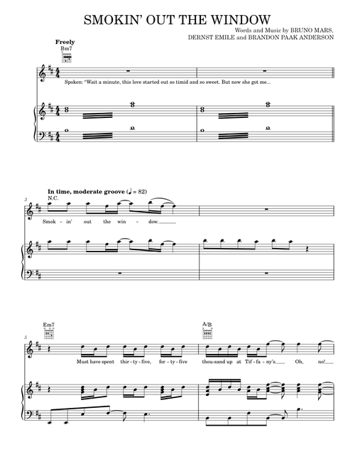 Smokin Out The Window - Silk Sonic (Piano-Vocal-Guitar)