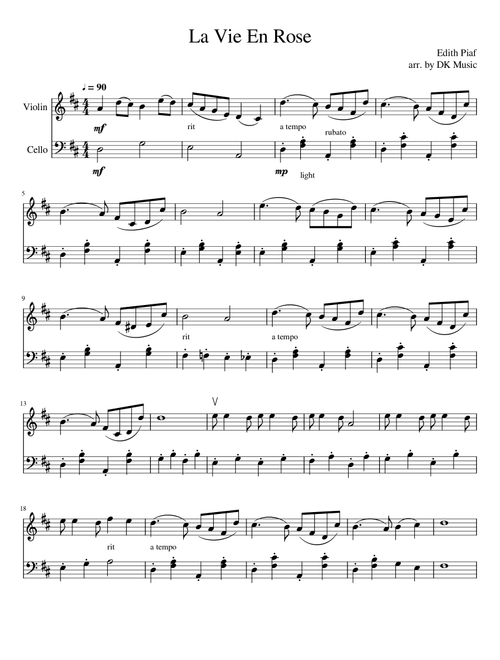 La Vie En Rose (Arr. DK Music) - Mohombi Moupondo, Matt James, Craig Smart (Instrumental Duet)