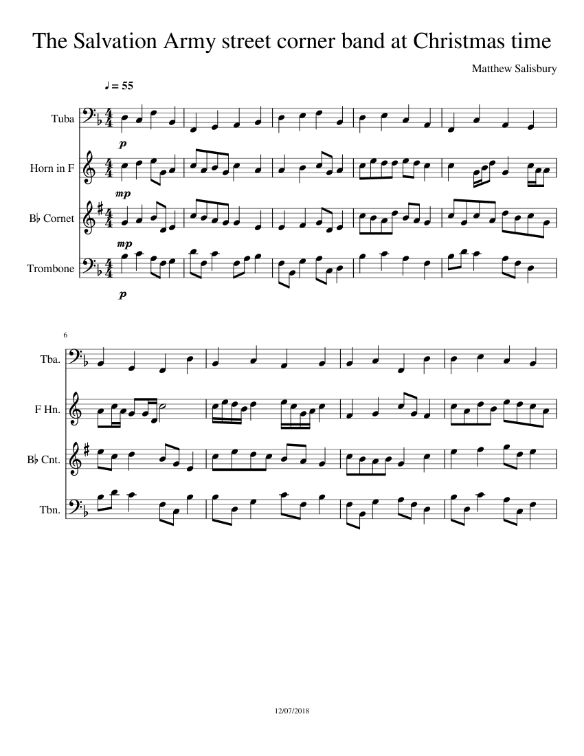 The Salvation Army Band Sheet Music for Trombone, Cornet, Tuba