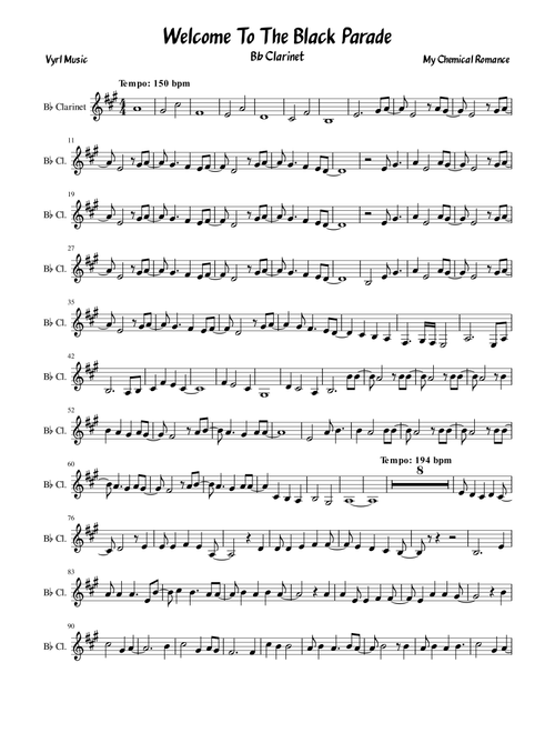 Welcome To The Black Parade (Arr. Vyrl) - My Chemical Romance (Clarinet Solo)