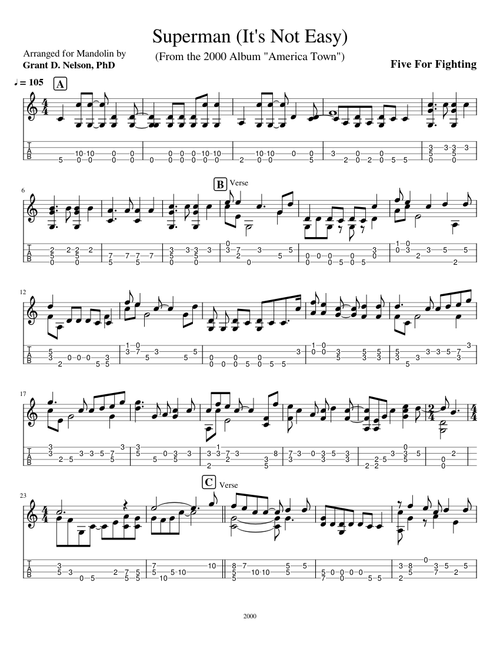 Superman (It's Not Easy) for Mandolin