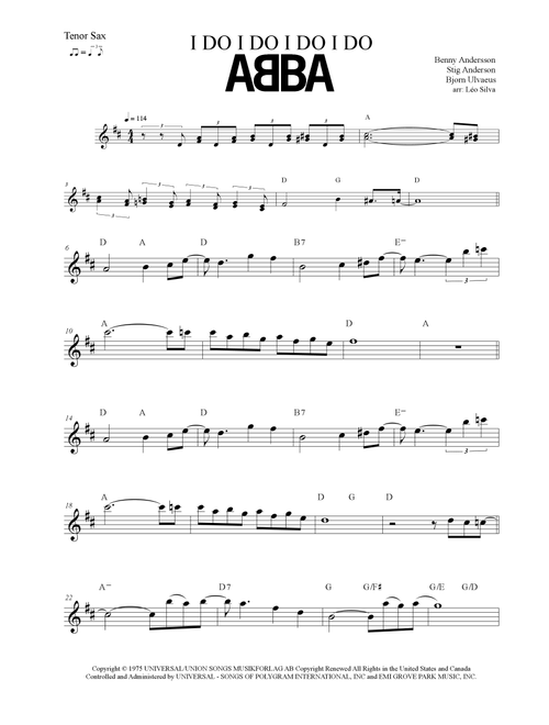 I Do I Do I Do I Do (Arr. Leo Silva) - ABBA (Tenor Sax Solo)