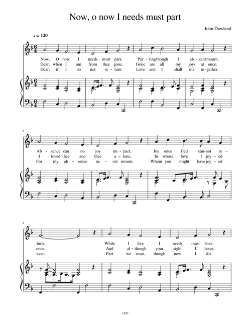 John Dowland Now o now I needs must part laag