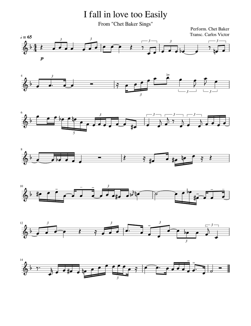 Chet Baker Solos I fall in love too easily Sheet music for Trumpet in