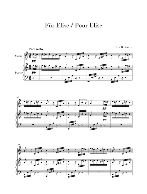 Pour Elise (Für Elise) for Violin and Piano (Arr. Cadenza Editions) - Ludwig Van Beethoven (Violin and Piano)