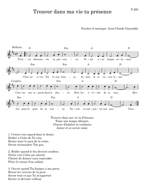 Trouver dans ma vie Ta présence - Jean-Claude Gianadda