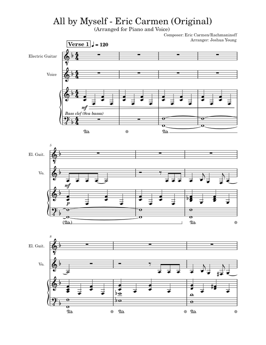 All by myself Eric Carmen Sheet music for Piano Vocals Guitar Mixed Ensemble Musescore