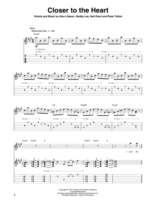 Closer To The Heart - Rush (Guitar Tab Play-Along)