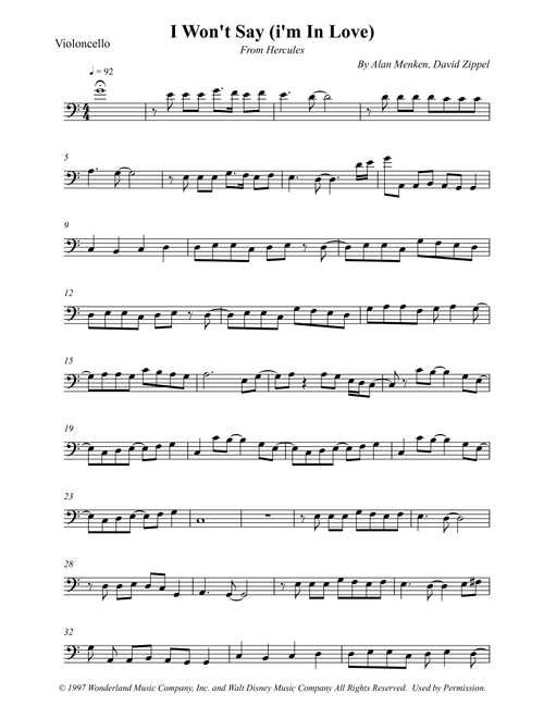 I Won't Say (i'm In Love) (Arr. Wesley S. SIlva) - David Zippel, Alan Menken (Cello Solo)