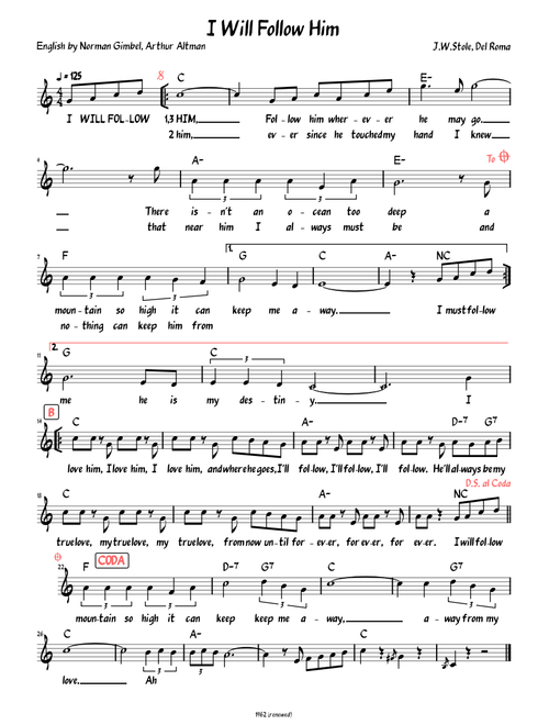 I Will Follow Him (Lead sheet with lyrics )
