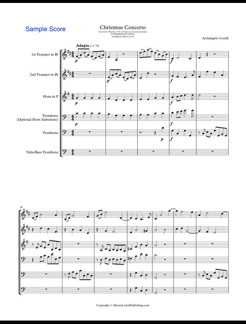 CHRISTMAS CONCERTO, ADAGIO AND ALLEGRO, Concerto VIII Op. 6 No. 8, Fatto per la notte di natale, by (Arr. Sherry Lewis) - A. Corelli (Brass Ensemble)