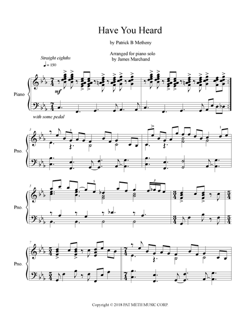 Have You Heard (Arr. James Marchand) - Patrick B. Metheny (Piano Solo)