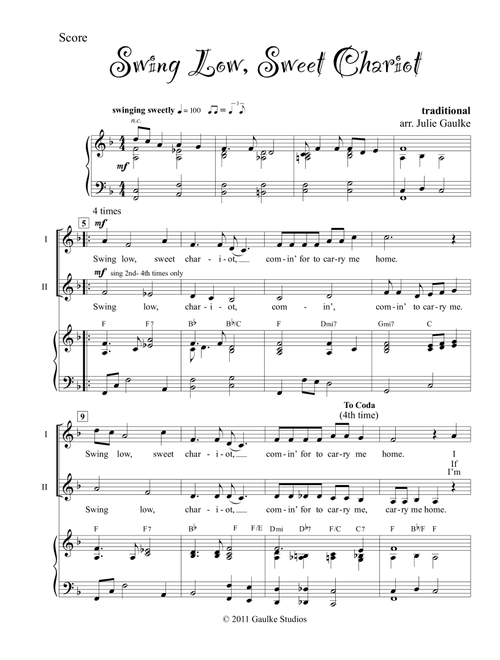 Swing Low Sweet Chariot (Arr. Julie Gaulke) - Traditional (Piano-Vocal-Guitar (Piano Accompaniment))
