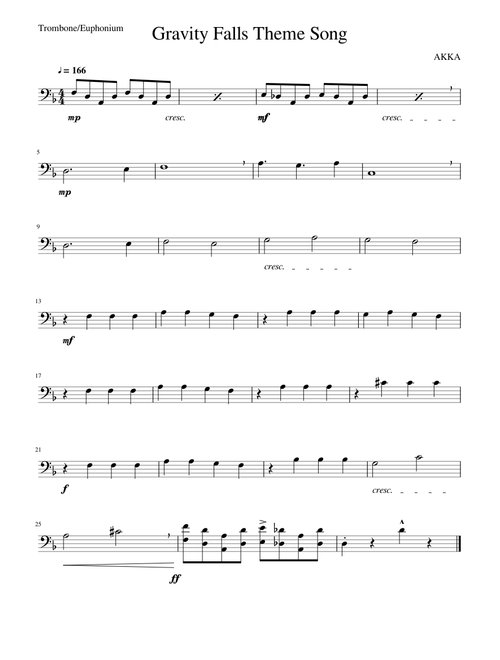 Gravity Falls Theme -Trombone, Euphonium/ Bassoon