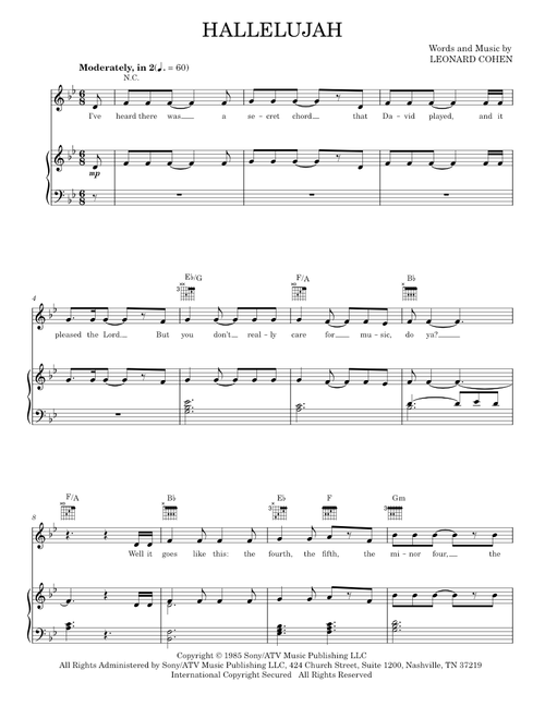 Hallelujah - Pentatonix (Piano-Vocal-Guitar)