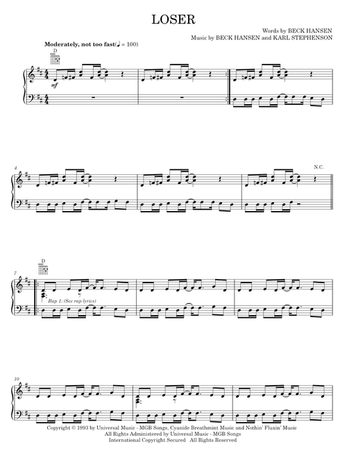 Loser - Beck (Piano-Vocal-Guitar)