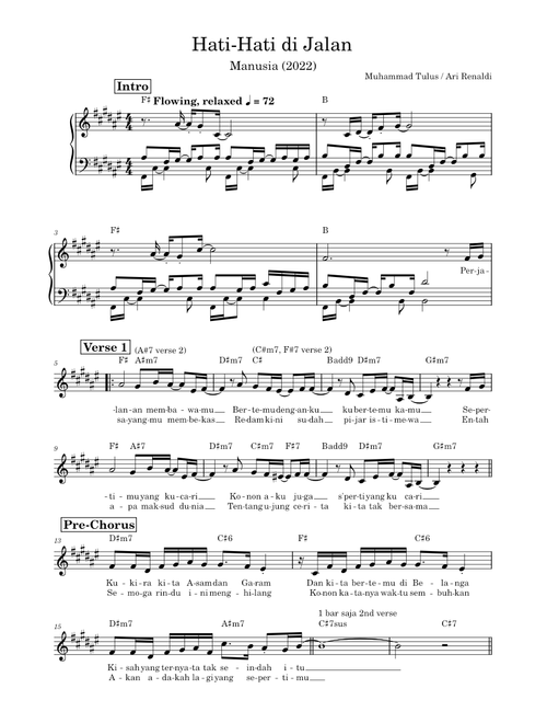 Tulus ~ Hati-Hati di Jalan ~ Lead Sheet