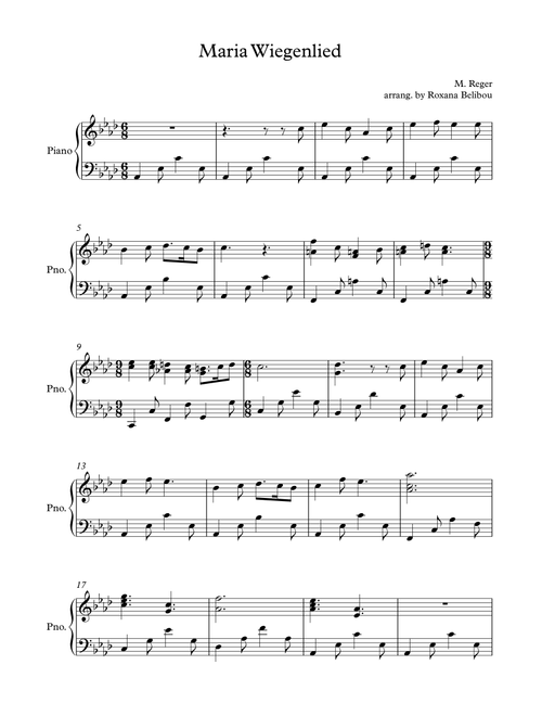 Maria Wiegenlied (Arr. Roxana Belibou) - Max Reger (Piano Solo)