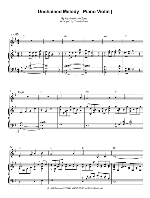 Unchained Melody | Piano Violin | (Arr. Tunescribers) - Alex North, Hy Zaret (Violin and Piano)