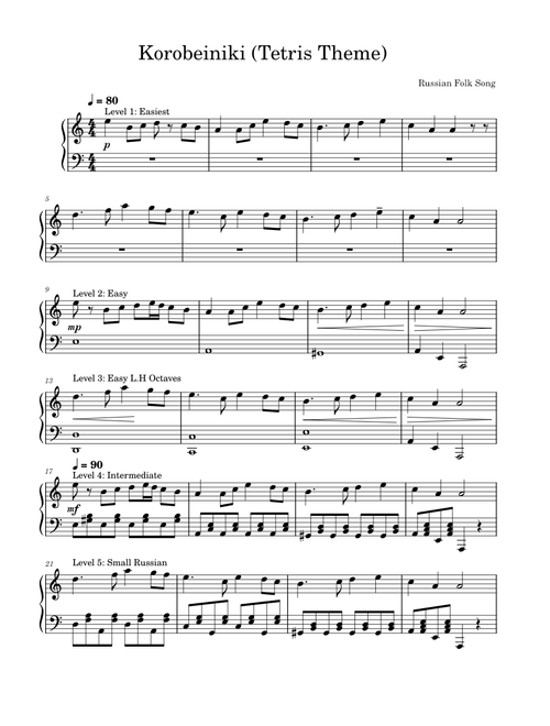 Korobeiniki – Misc Traditional Korobeiniki (Tetris Theme) Easy To Hard