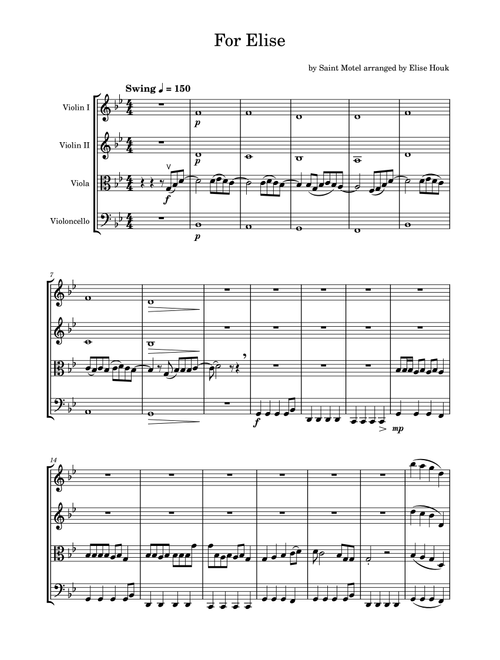 For Elise (Arr. Elise Houk) - Saint Motel (String Quartet)