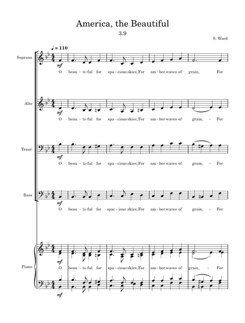 America the Beautiful – Samuel Augustus Ward - America the Beautiful Score